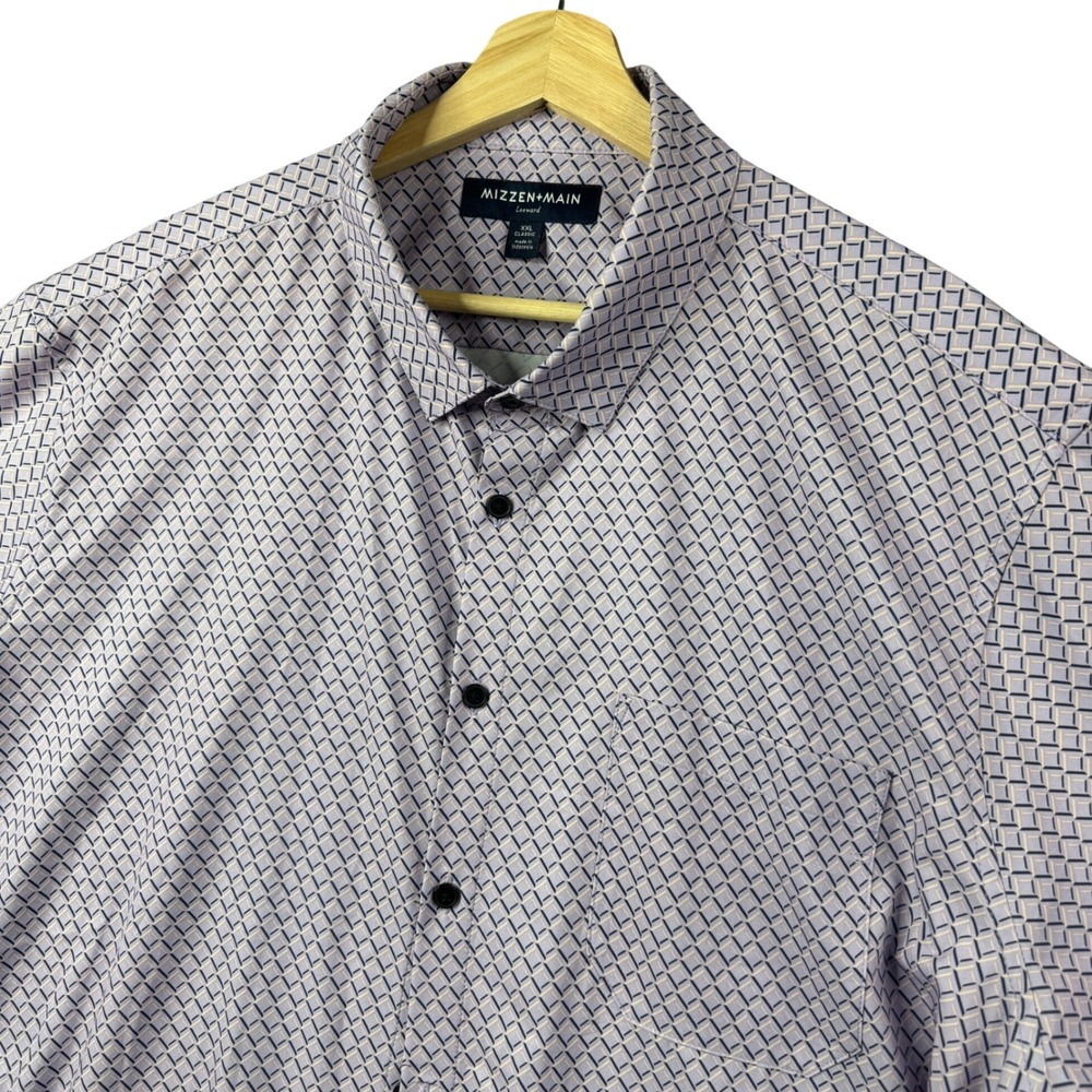 Mizzen+Main Leeward Purple Geometric Short Sleeve Button Up Shirt XXL 1WS-0935